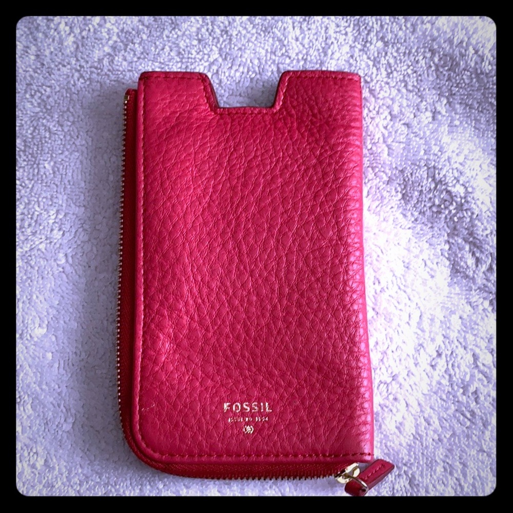 Fossil Pink leather phone holder and card case